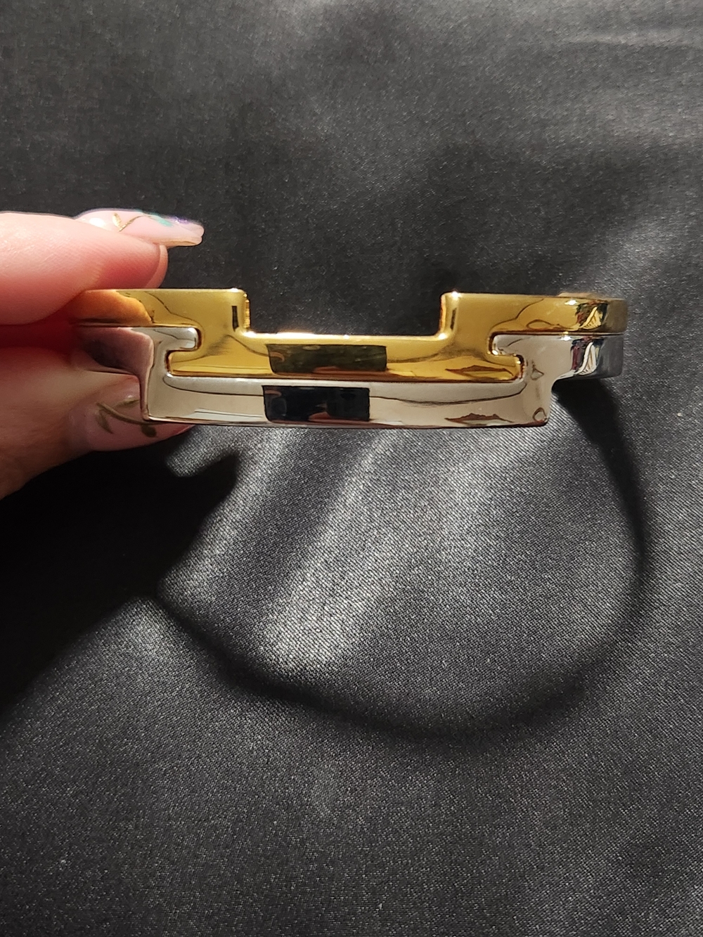 ​Vintage Avon Two-Tone Interlocking Brutalist Cuff Bracelet, Gold & Silver Tone